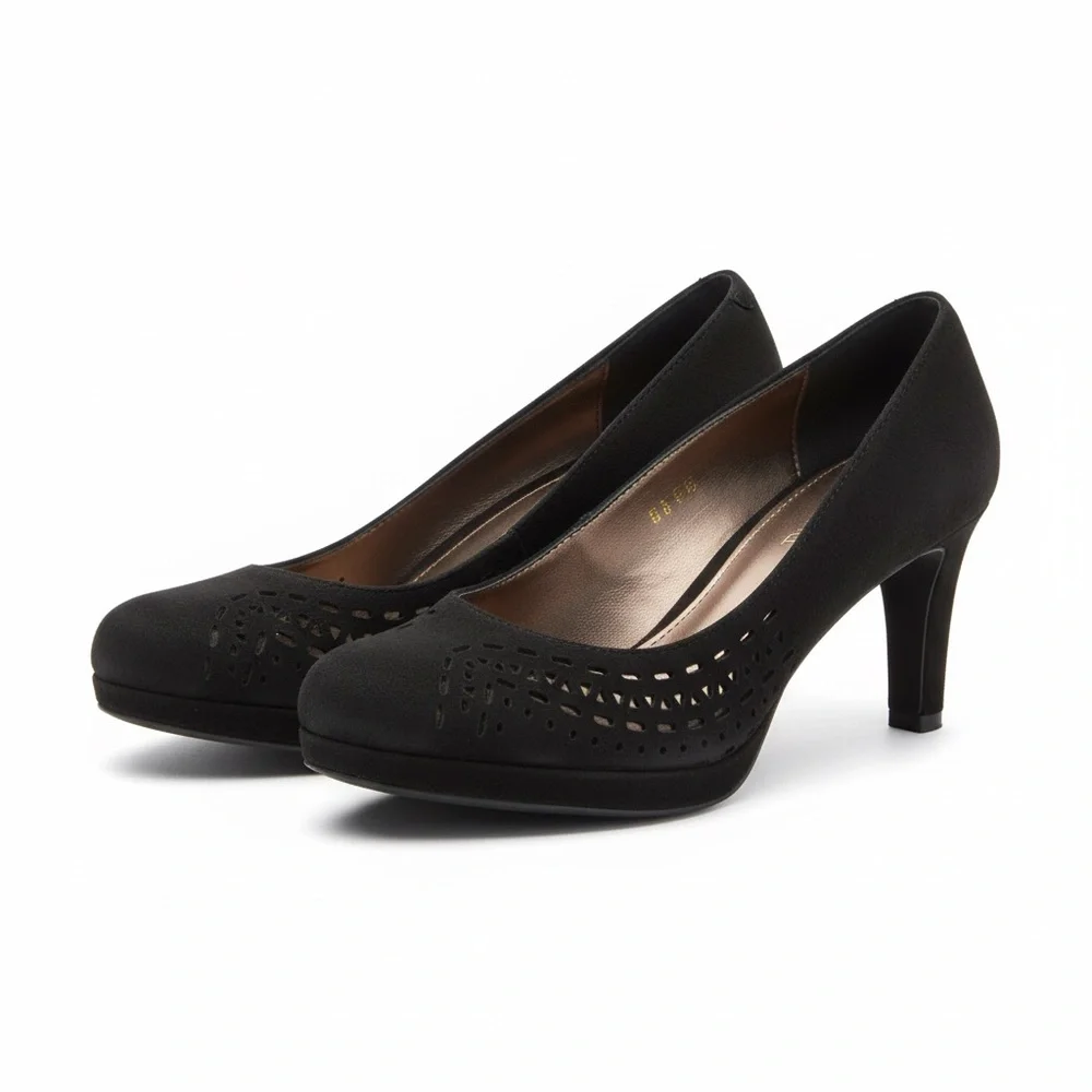 Vaneli Dark Brown Suede Laser Cut Perforated Platform Pumps Heels 38M / 8M